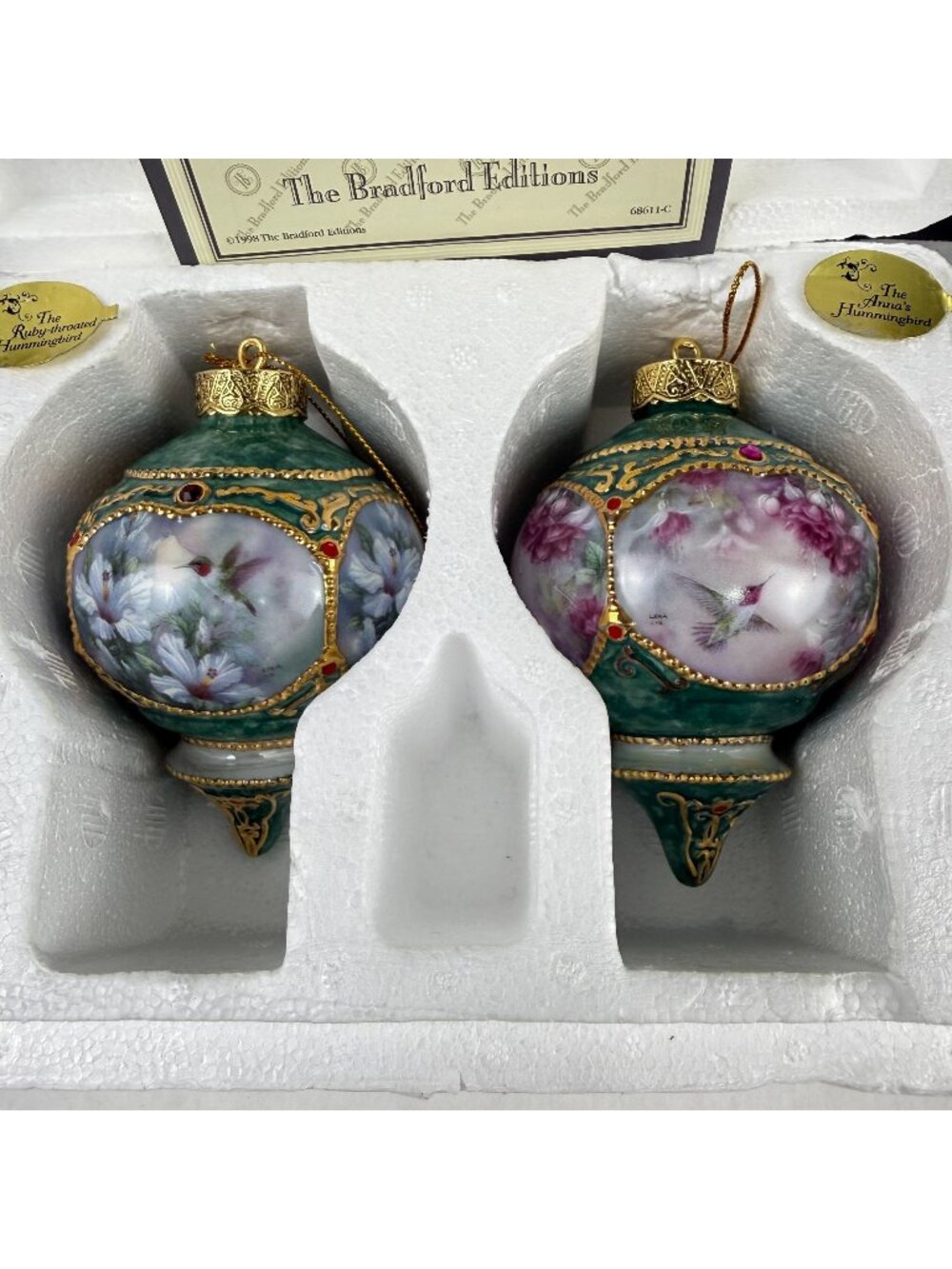 Vintage 1998 Lena Liu's Ornaments Ruby Throated and Anna's Hummingbird
